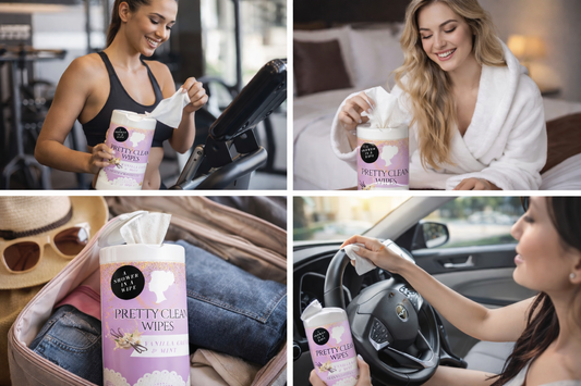 Pretty Clean Wipes for Women – Refreshing “Shower in a Wipe” Cleansing Cloths- All Natural Essential Oils, Biodegradable, Convenien