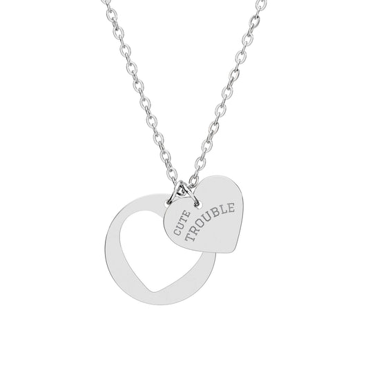 Cute Trouble Heart Cutout Necklace (Engraving)=Customizable