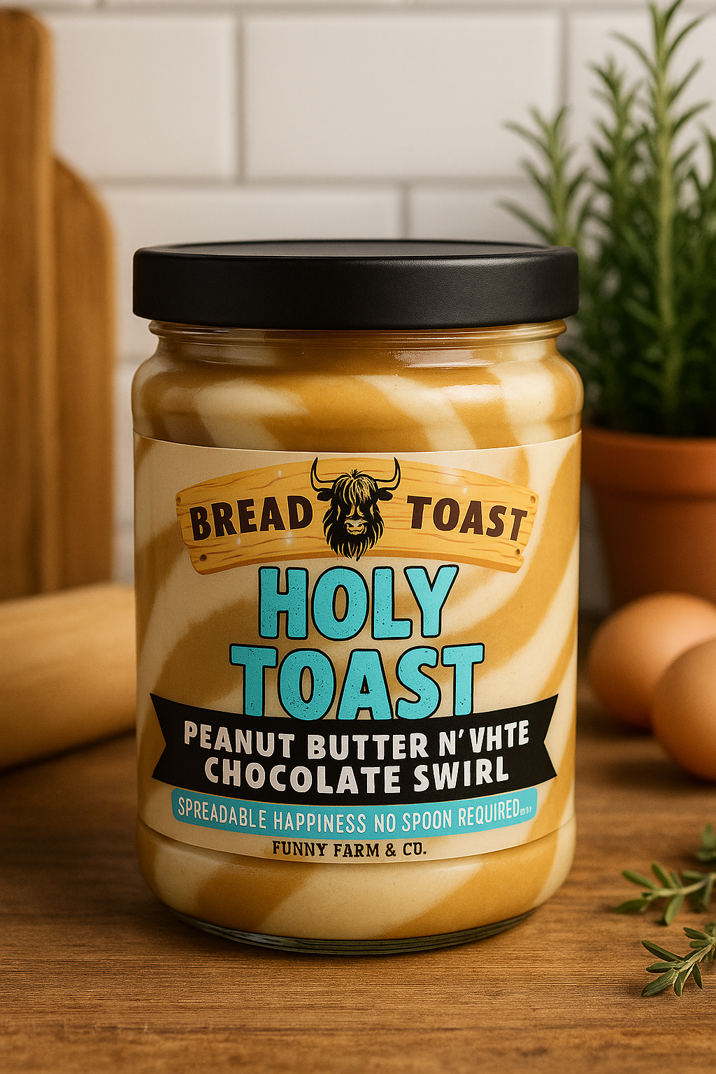 Holy Toast!  Peanut Butter & White Chocolate Swirl-Spreadable happiness, no spoon required...